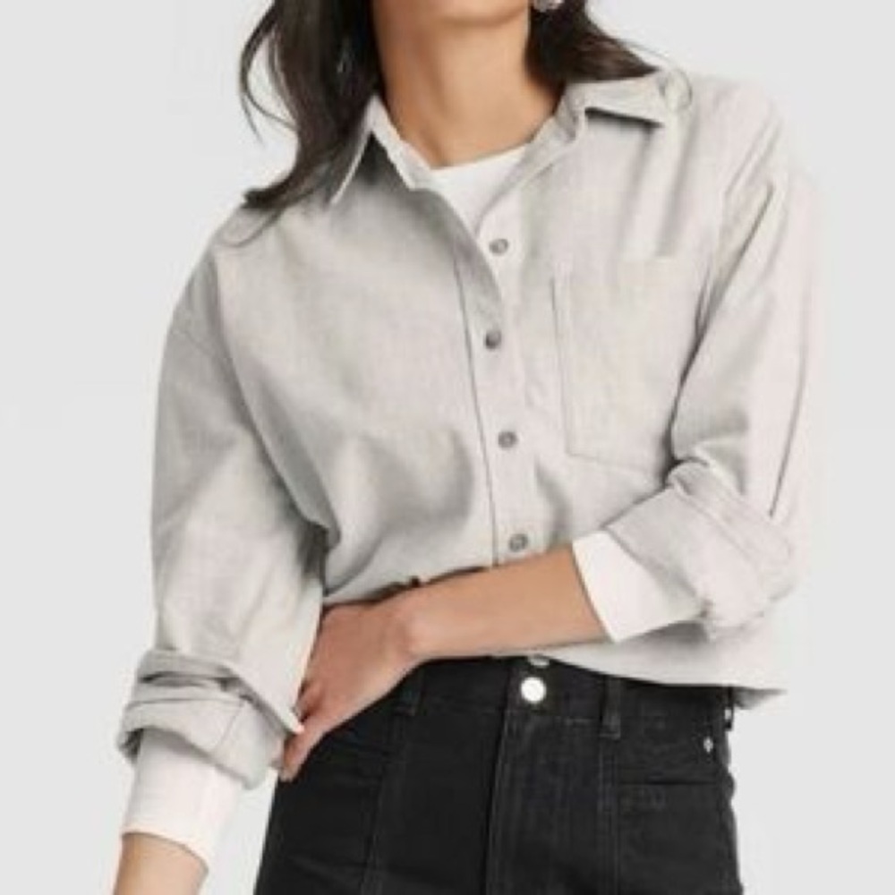 Gray Button-Up Shirt oversized women’s